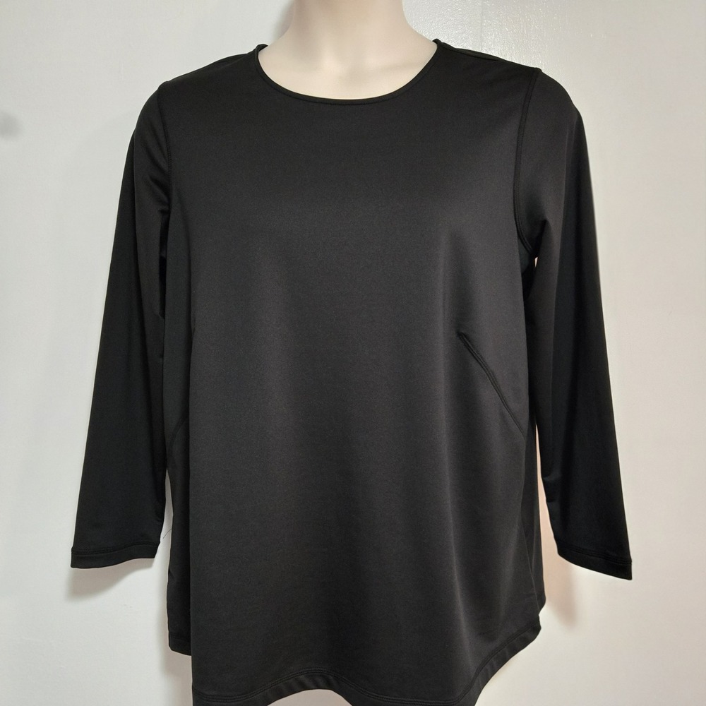 J Jill Fit Plus Size 1X Black Rhodes Crew Neck Stretch Knit Tee Top EUC‎